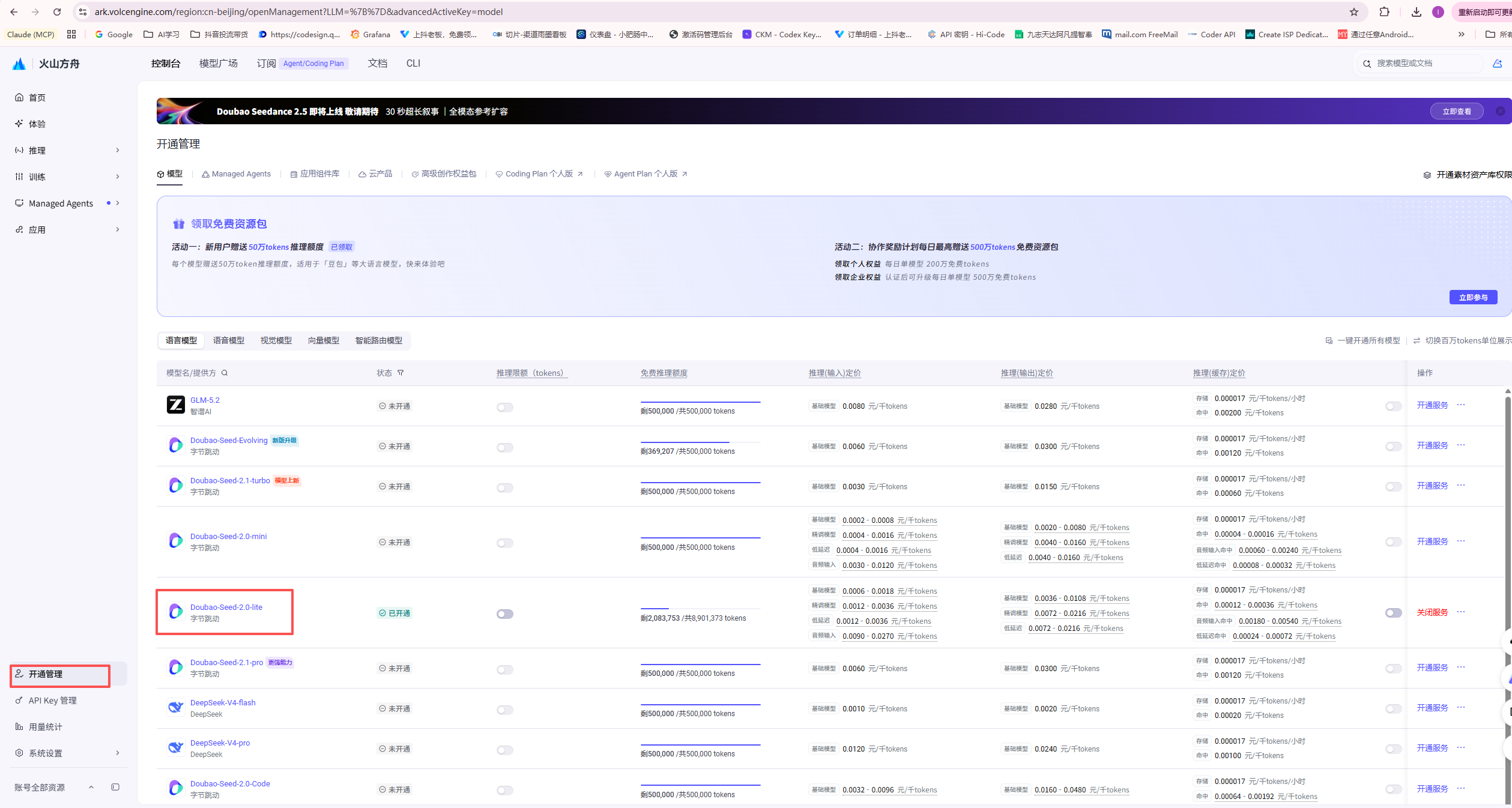 开通 Doubao-Seed-2.0-lite